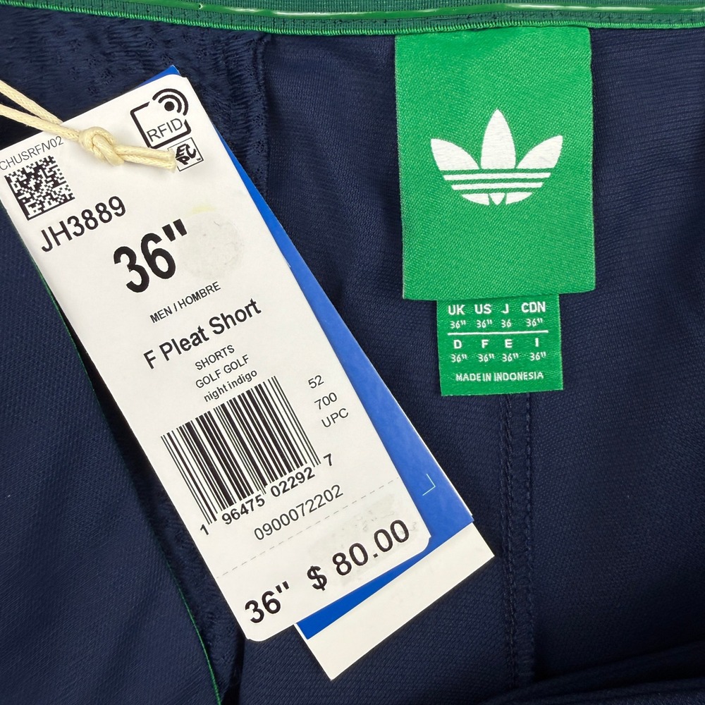 ADIDAS Golf Originals F Pleated Shorts Mens 36 Navy Blue Three Stripe Casual - Picture 10 of 13